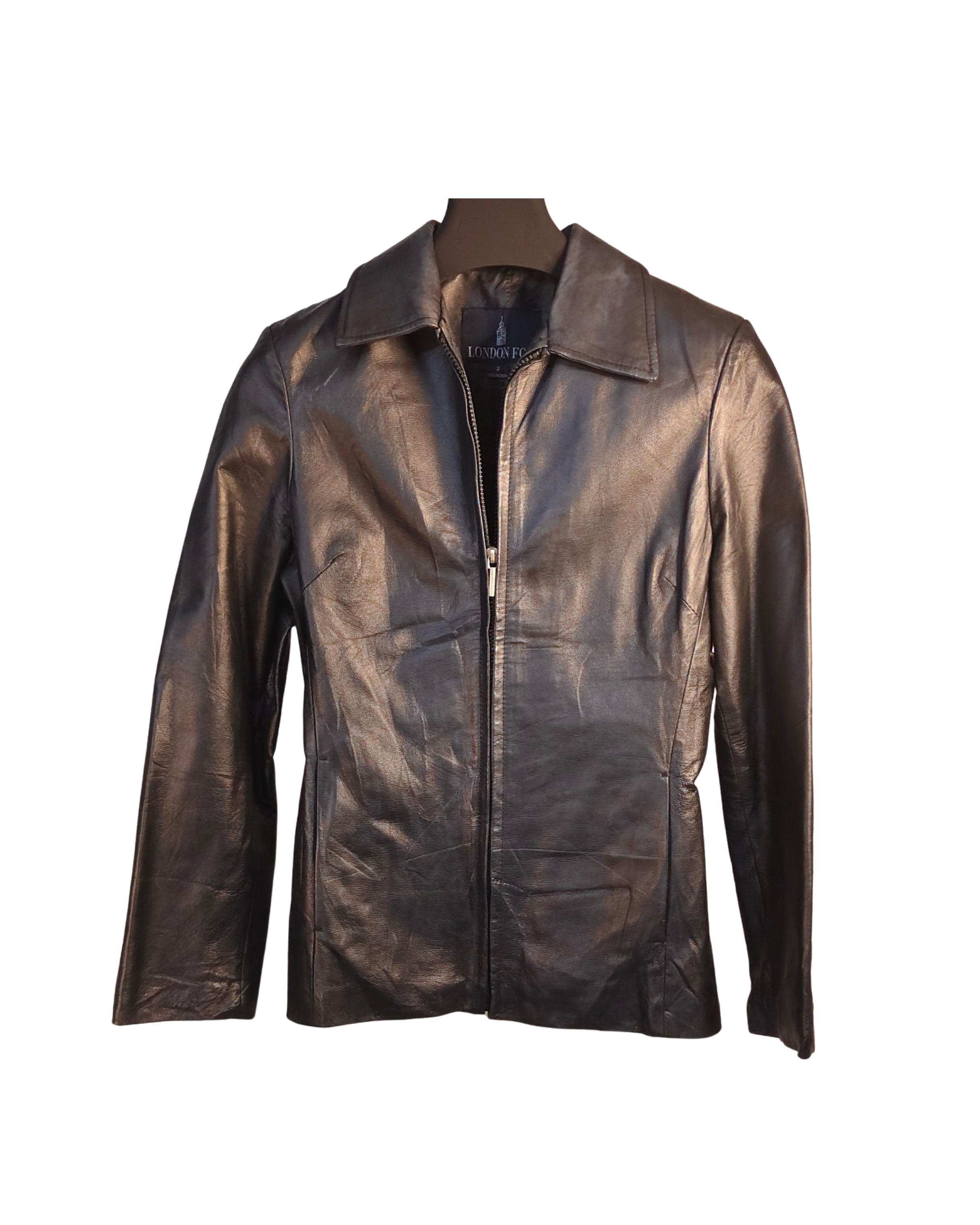 London Fog Black Leather Collared Zip Jacket