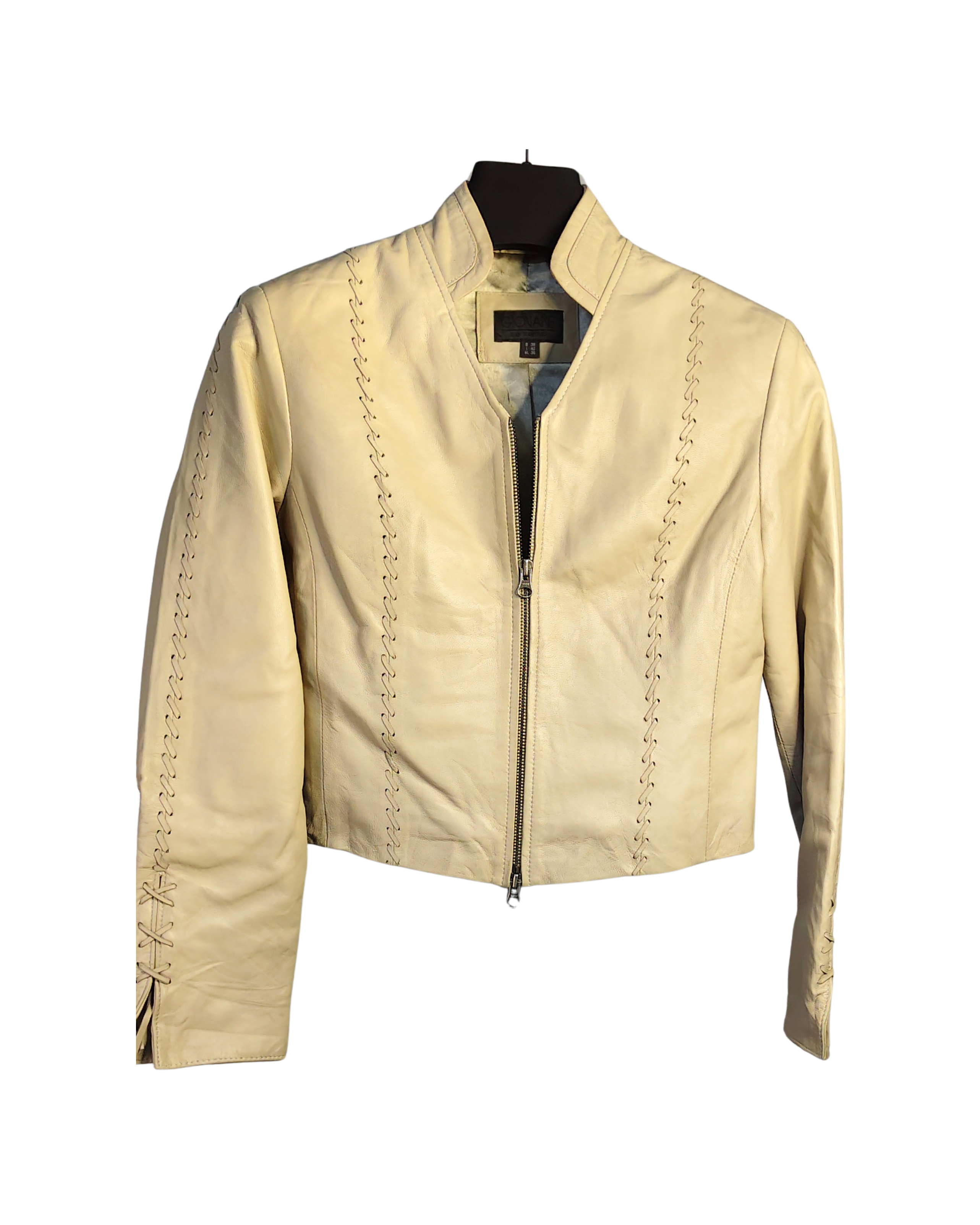 Elegant Beige Genuine Leather Jacket