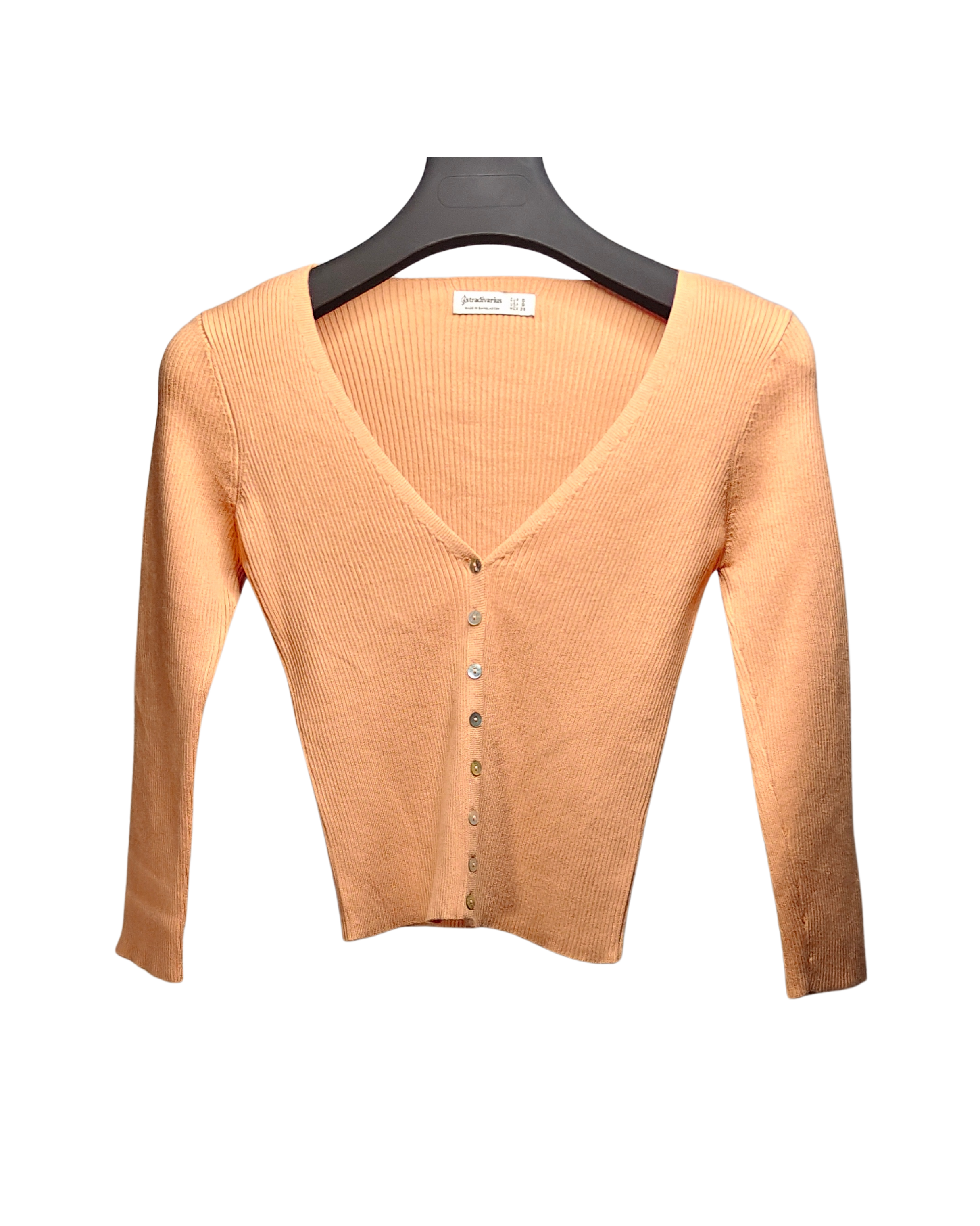 Stradivarius Peach Ribbed V-Neck Cardigan