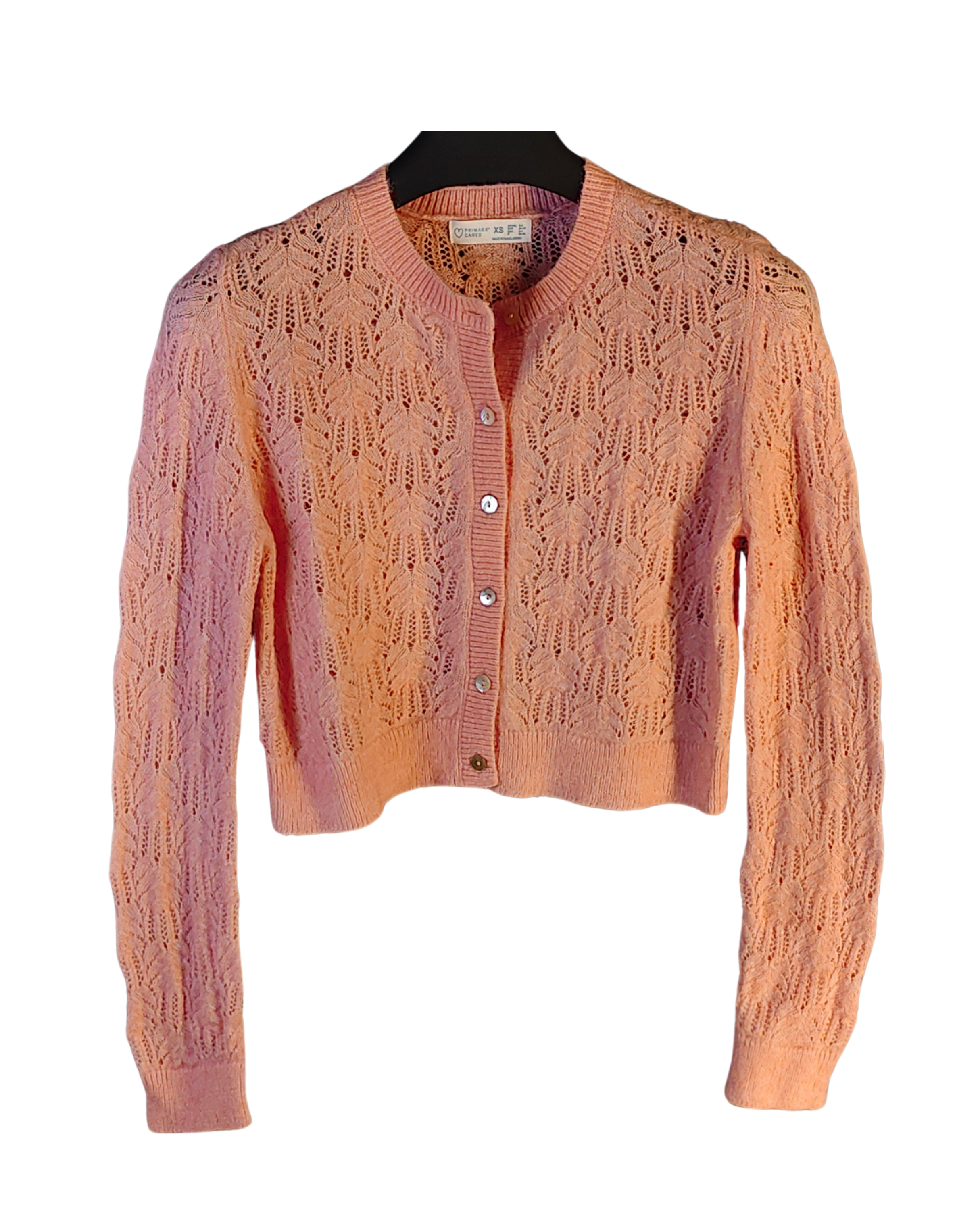 Peach Pointelle Knit Cropped Cardigan
