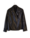 Relaxed Fit Black Grain-Texture Moto Jacket