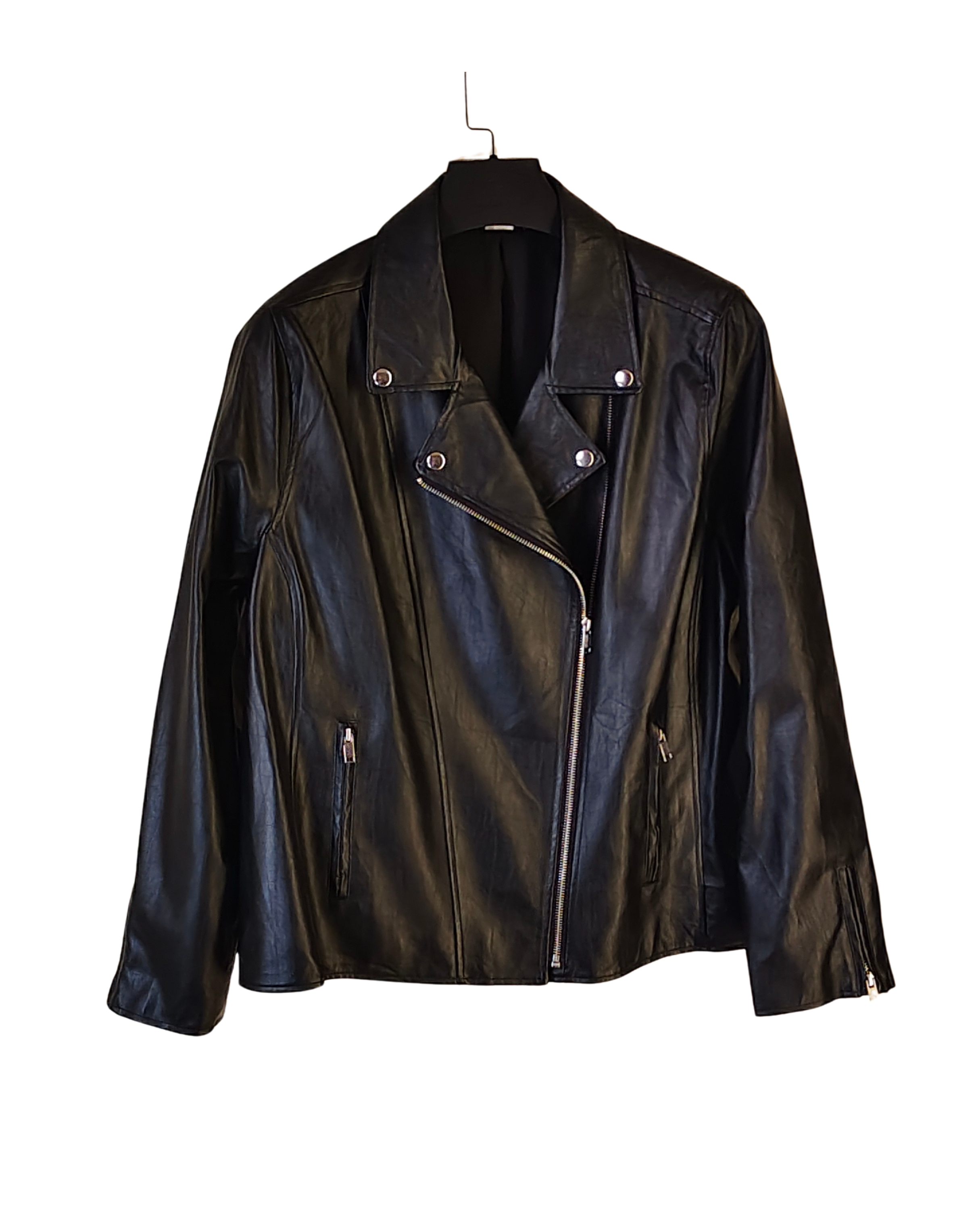 Relaxed Fit Black Grain-Texture Moto Jacket