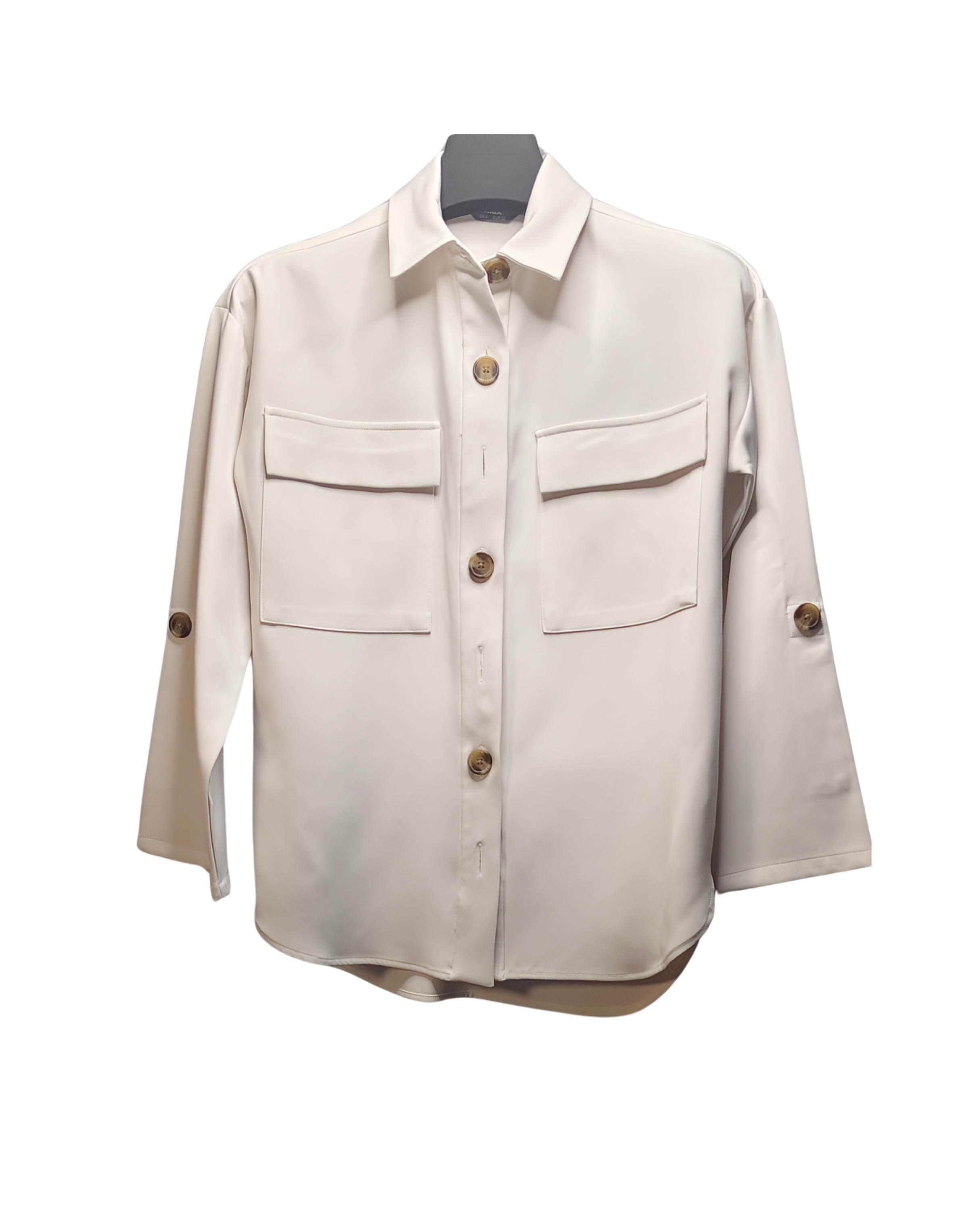 Cream Utilitarian Button-Down Overshirt