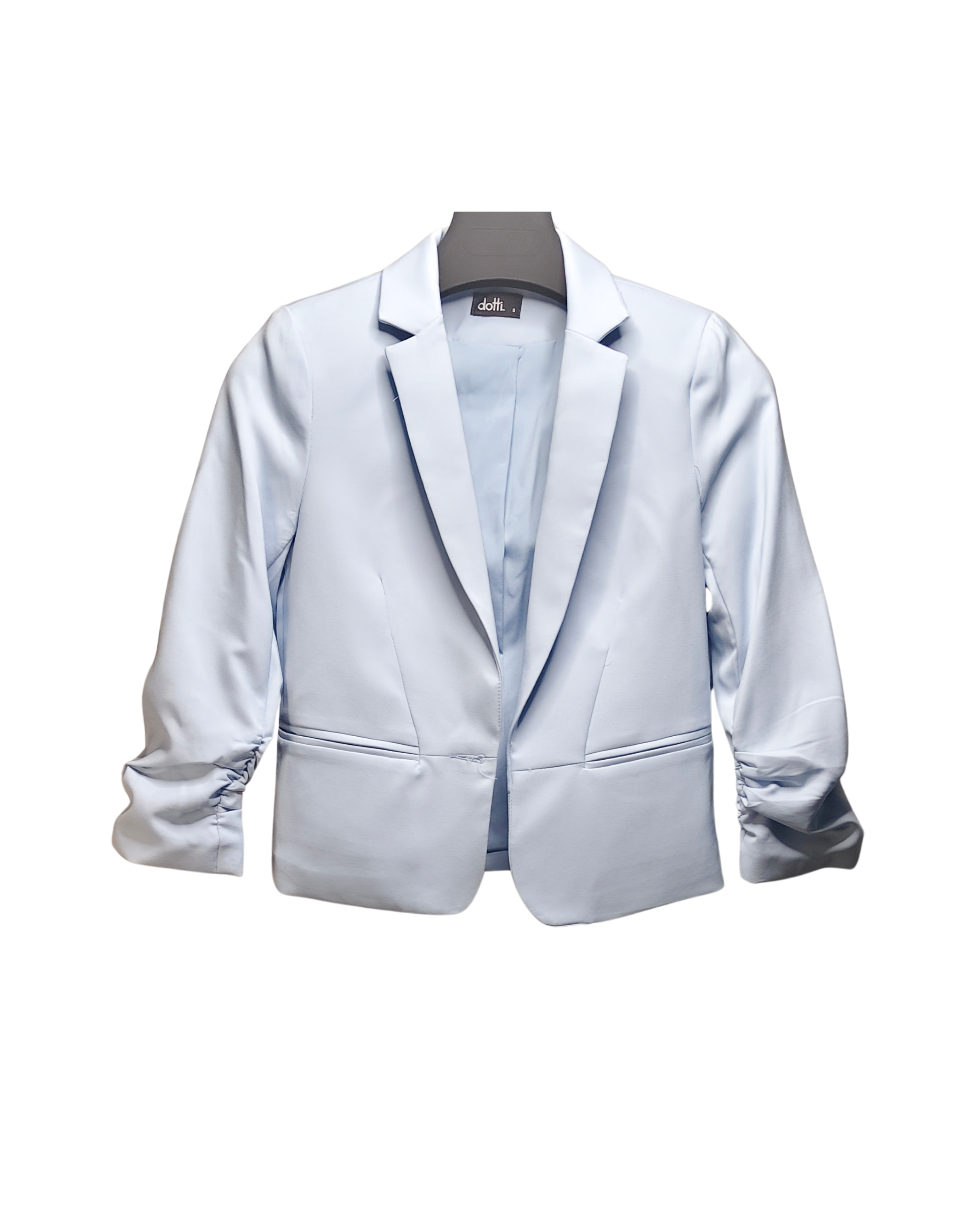 Pale Pastel Blue Ruched-Sleeve Blazer